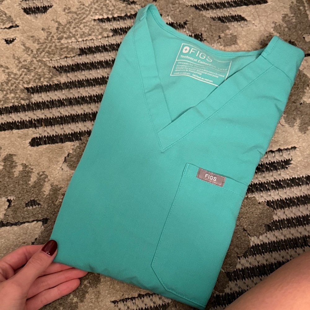 Figs surgical green V-Neck Scrub Top